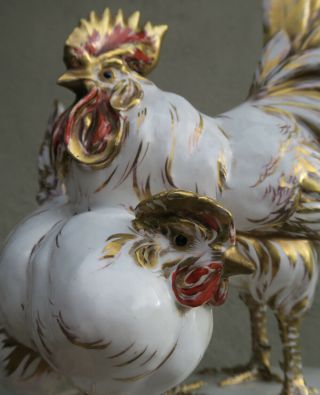 Guido Cacciapuoti Rooster Hen Porcelain Vintage Italy Gilt farm country Chicken 2
