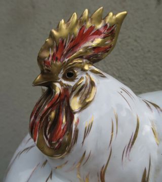 Guido Cacciapuoti Rooster Hen Porcelain Vintage Italy Gilt farm country Chicken 3