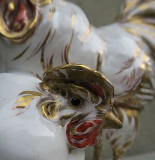 Guido Cacciapuoti Rooster Hen Porcelain Vintage Italy Gilt farm country Chicken 6