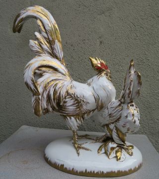 Guido Cacciapuoti Rooster Hen Porcelain Vintage Italy Gilt farm country Chicken 7