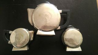 Art Deco Silver Plate Teapot Jug & Sugar Round Shape Bakelite Handles 1920s