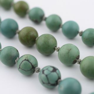 Vintage 1920’s - 30’s Chinese Natural Turquoise Hand Knotted Bead Necklace