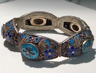 Antique Chinese Export Silver Enamel Bracelet