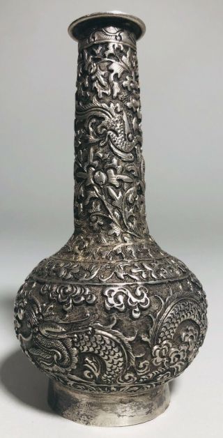 Chinese Straits Silver Vase Peranakan Nyonya 19th C Nr