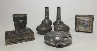 Chinese Straits Silver Vase Peranakan Nyonya 19th C NR 8
