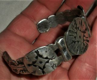 Antique C.  1920 Navajo Ingot Coin Silver Bracelet Unusal Concho Stampwork Vafo