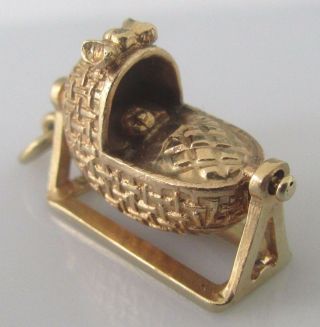 Vintage 9ct Yellow Gold Baby In Rocking Crib (4.  1g) Charm (moves)