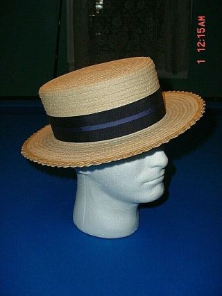 Vintage Boater Straw Hat - - Size 7 3/8th
