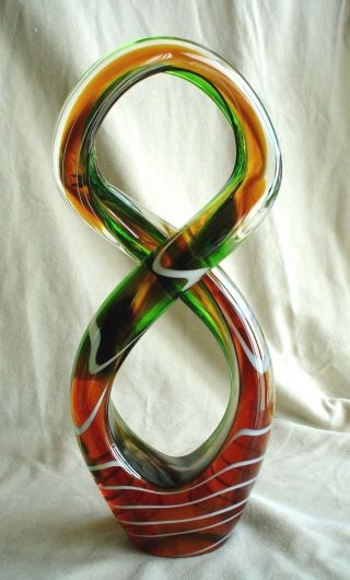Vintage Murano Art Glass Infinity Sculpture Green And Brown 15 "