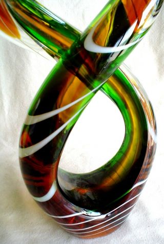 Vintage Murano Art Glass Infinity Sculpture Green and Brown 15 