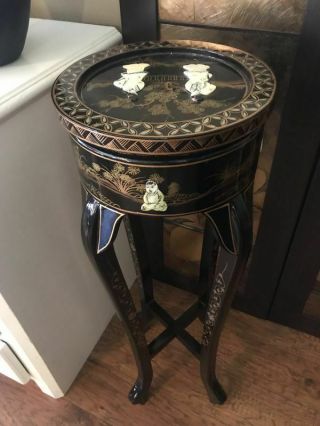 Asian black lacquer accent stand / table 6