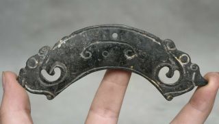 4.  8 " China Hongshan Culture Old Jade (black Meteor) Carved 2 Dragon Head Pendant