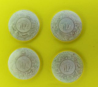 4 X Round Antique Chinese Mother Of Pearl Armorial Gaming Counters