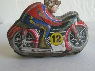 Vtg 1950 ' s TPS CHAMPION 12 MOTORCYCLE RACER TIN LITHO WIND - UP MADE IN JAPAN TOY 3