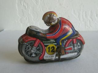 Vtg 1950 ' s TPS CHAMPION 12 MOTORCYCLE RACER TIN LITHO WIND - UP MADE IN JAPAN TOY 5