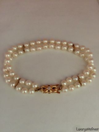 Vintage Japanese Akoya Pearl Bracelet 14k Solid Gold Diamond Clasp