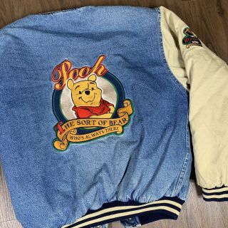 Vintage Disney Winnie The Pooh Denim Varsity Jacket Embroidered Mens Small Rare