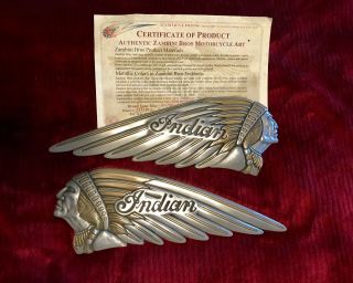 Extremely Rare Zambinibro Indian Motorcycle Tank Emblems 2 Color