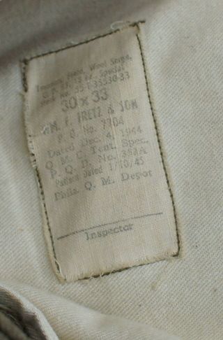Unissued WW2 WWII US Army Officers Trousers Pants Wool Green 30 X 33 1944 Dated 5