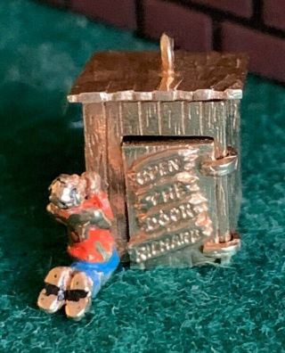 Vintage Moveable 14K Yellow Gold Outhouse Charm Titled “ Open The Door Richard” 2