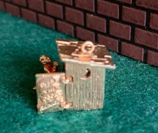 Vintage Moveable 14K Yellow Gold Outhouse Charm Titled “ Open The Door Richard” 5