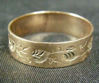 Antique Victorian 10k Solid Gold Hand Stamped Leaf & Vine Cigar Band Ring