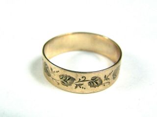 Antique Victorian 10K Solid Gold Hand Stamped Leaf & Vine Cigar Band Ring 3
