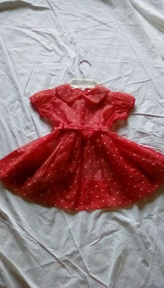 VTG 50s 60s Toddler Girl Sheer NYLON Flocked PARTY DRESS - Cinderella Size 4 Red 2