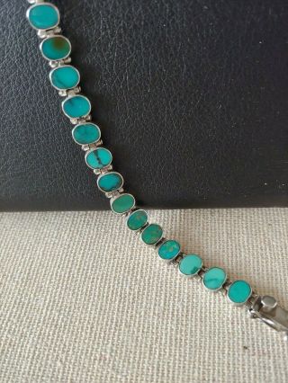 Vintage Sterling Silver Turquoise Inlay Link Bracelet 950 Sterling