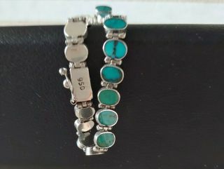 Vintage STERLING SILVER TURQUOISE Inlay LINK BRACELET 950 Sterling 4