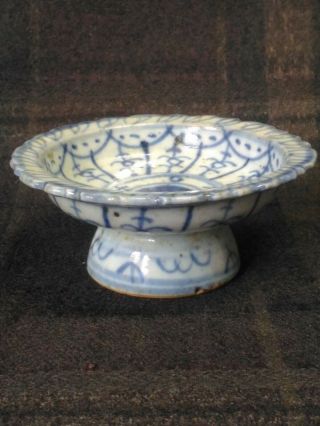 Antique Chinese Blue And White Plate With Foot Stand In 18th Century