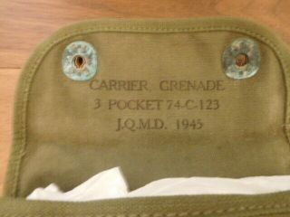 Us Ww2 3 - Pocket Grenade Carrier Belt Pouch J.  Q.  M.  D