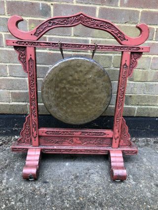 Chinese Cinnabar Lacquer Gong Carved Decoration Bronze Temple Bell 4