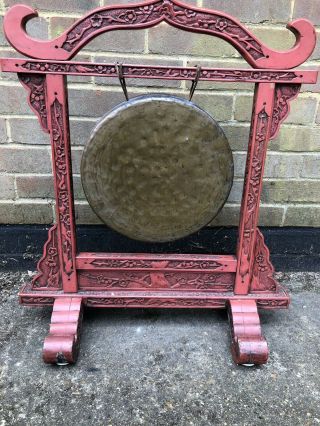 Chinese Cinnabar Lacquer Gong Carved Decoration Bronze Temple Bell 5