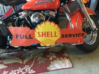 Vintage Porcelain Die Cut Metal Shell Full Service Sign Harley Ford Chevy Dodge