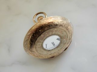 A ANTIQUE 9 CT GOLD LADIES HALF HUNTER FOB WATCH 7