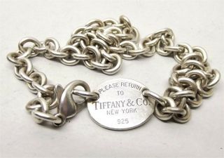 Auth Tiffany & Co.  Sterling Silver Oval Tag Necklace Please Return To York