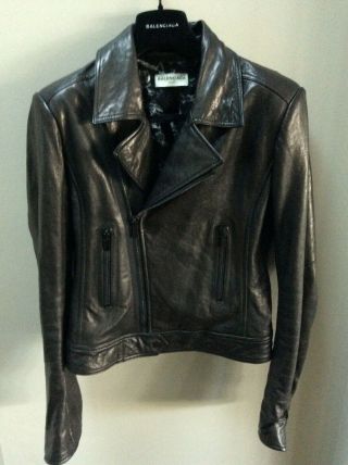 Balenciaga Authentic Classic Leather Jacket Black Size 44 Rare Black Zips