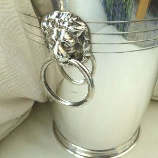 VINTAGE SILVER PLATE CHAMPAGNE WINE COOLER ICE BUCKET - LION MASK SIDE HANDLES 2