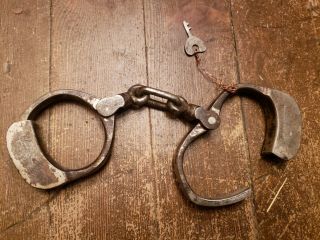 Antique Old West Wells Fargo Police Handcuffs W/ Key Sheriff Agents Name 1800 