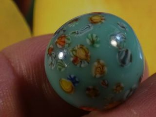 Vintage Japanese Millefiori Aqua Glass Bead Large And Size 15.  5 Mm Monster Tops