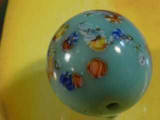 VINTAGE JAPANESE MILLEFIORI AQUA GLASS BEAD LARGE AND SIZE 15.  5 MM MONSTER TOPS 2