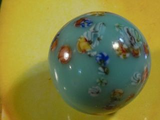 VINTAGE JAPANESE MILLEFIORI AQUA GLASS BEAD LARGE AND SIZE 15.  5 MM MONSTER TOPS 3