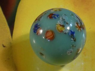 VINTAGE JAPANESE MILLEFIORI AQUA GLASS BEAD LARGE AND SIZE 15.  5 MM MONSTER TOPS 5