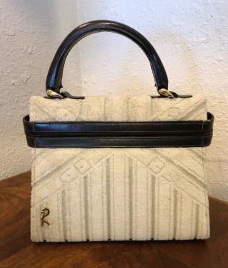 Vintage Roberta Di Camerino Italy Ivory Brown Velour Leather Handbag Purse Rare