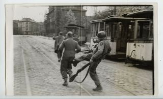 Robert Capa Vintage 1945 Us Soldier Kicks German Soldier Rare Press Photo