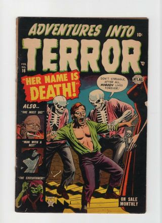 Adventures Into Terror 16 Fn,  6.  5 Vintage Marvel Atlas Pre - Hero Skeleton Cover