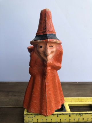 Rare Vintage Halloween Paper Mache Winking Witch Broom Candy Container Monsters