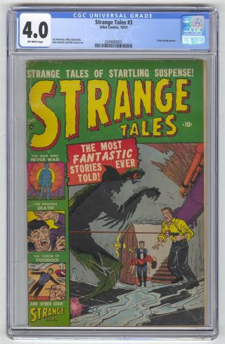 Strange Tales 3 Cgc 4.  0 Vintage Marvel Atlas Comic Atom Bomb Panels Gold 10c