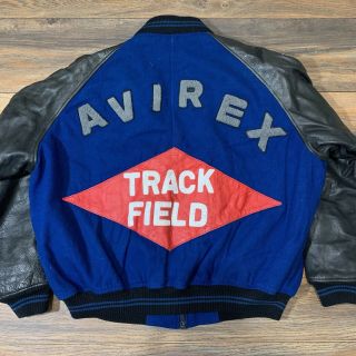 Rare Vintage 90’s Avirex Track Field Varsity Jacket Leather Wool Coat Rap Sz Xl